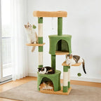 45.3-inch Multi-Level Cat Tree Tower with 3 Soft Platforms & 2 Cat Caves, Fully Wrapped Sisal Scratching Post for Indoor Cats, Dangling Toy, Green