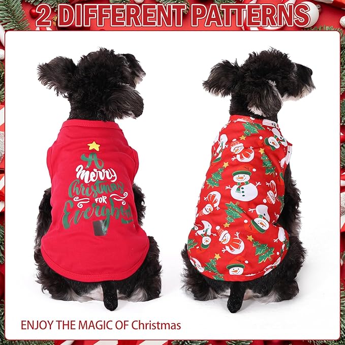 KOOLTAIL Christmas Shirts Clothes-2 Pack Dog Sleeveless Vest with Cute Printing, Soft Stretchy Breathable Cotton Pet T Shirt Apparel for Extra Small Medium Girl&Boy Dogs Puppy Cats