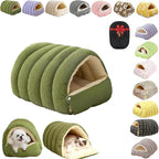 Removable and Washable Winter Closed-Off Cat Bed, Cutypet Winter Cave, Warm Foldable Secure Pet Nest for Indoor Cats & Small Dogs, Comfor Plush Snuggle Hut for Kitty, Puppy, Pets (Corduroy-Green,M)