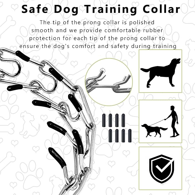 Adjustable Dog Collar, Pinch Collar for Dogs,Dog Training Collar for Small Medium Large Dogs,Metal Prong Collar with Comfort Rubber Tips (Large, 3.5mm, 21.6-Inch)