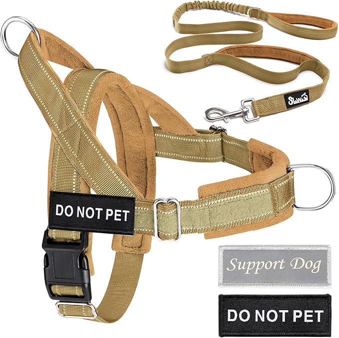 Lukovee No Pull Dog Harness & Leash Set - Heavy Duty Dog Vest Harness with Soft Padded for Medium Large Dogs, Adjustable Reflective Tactical Pet Harness for Easy Walk and Training (S, Yellow)