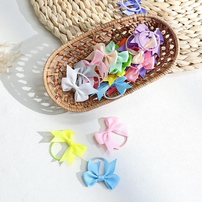 40PCS (20 Pairs) Dog Hair Bows with Rubber Bands, Puppy Bows for Small Size Pet Girls, Mix Colors Hair Ties, Dog Hair Accessories Girl for Daily Use Birthday(Type B)