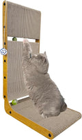 Cat Scratching Board,L Shape Cat Scratch Pad Wall Mounted, Cat Scratching Cardboard with Ball Toy for Indoor, Cardboard Cat Scratcher with Double-Sided Usability