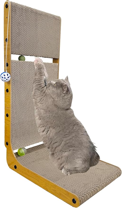Cat Scratching Board,L Shape Cat Scratch Pad Wall Mounted, Cat Scratching Cardboard with Ball Toy for Indoor, Cardboard Cat Scratcher with Double-Sided Usability