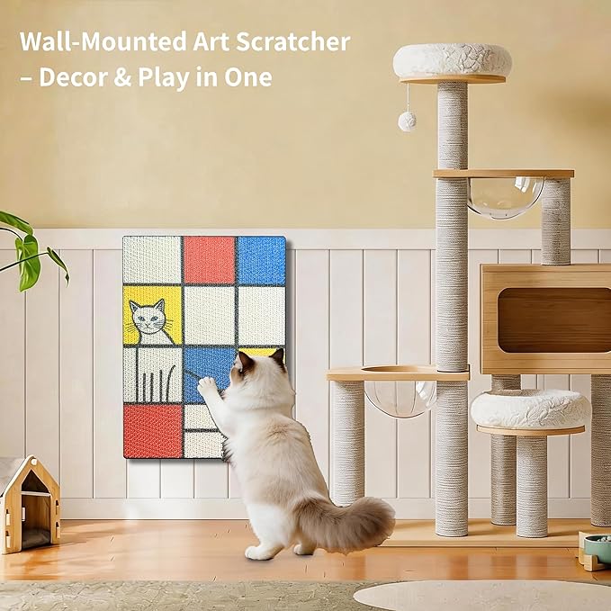 Art Cat Scratching Pad,Wall Scratcher for Indoor Cats - 16.54x11.81x1.18 Inches, Double-Sided Use, Cat Cardboard Scratcher Fits All Breeds & Sizes, Easy to Install,Cat Gifts