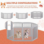 Dog Gate Pet Gate for House, Stairs, Hallways, Doorways 82x24 Inch 4 Panels Foldable Dog Fence for Indoor Extra Wide Wooden Grey