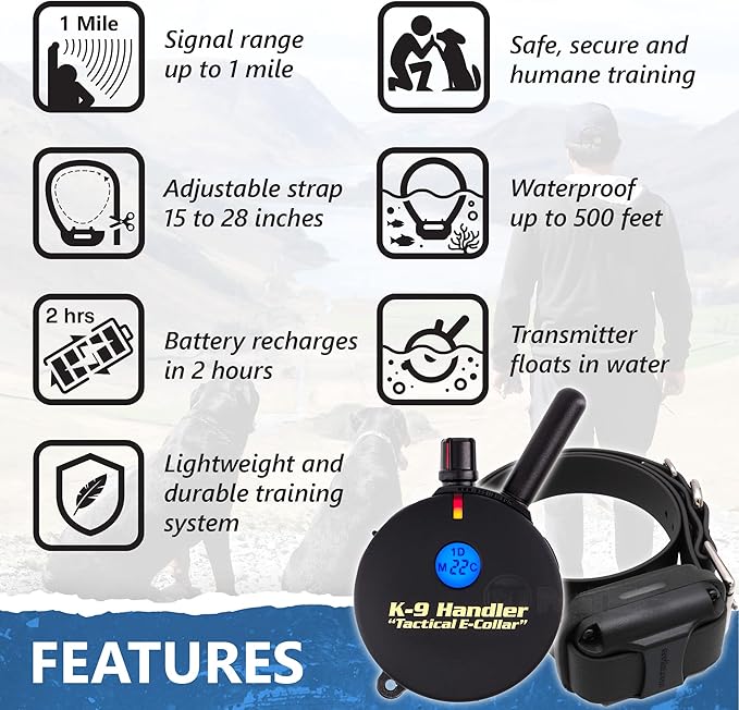 Educator K9-800 Tactical E Collar for Dog Training with Remote - 3/4 Mile Range, Waterproof, 100 Stimulation Levels, Tone or Vibration Mode, Night Light for Small, Medium & Large Dogs (37 inc)