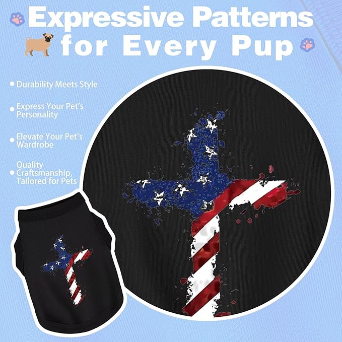 Discover Cozy Cotton Canine Wear: Soft, Lightweight, and Breathable Dog Shirt Vest with Eye-Catching Graphics, Keeping Your Furry Friend Warm and Comfy! Cross Flag L