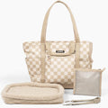 Cleverpup Transit Tote Dog Carrier 4-Piece Set - Premium Lightweight Pet Travel Bag with Plush Teddy Insert, Food Pouch, Air Mesh Opening, Water-Resistant Base & Safety Tether - Medium Checkerboard