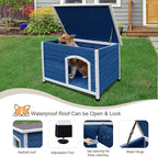 40" Wooden Outdoor Dog Houses, Waterproof Dog House Outside with Window & Door Flap Waterproof Dog House Outdoor Indoor, Assemble Easily-Blue
