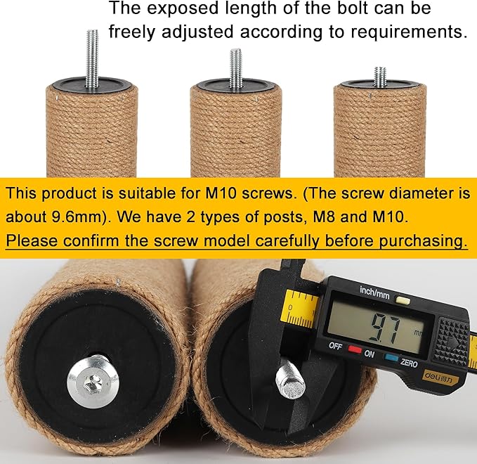 7.4cm 2.91in Diameter Cat Tree Scratching Post Replacement Jute Pole Parts for Cat Tower (15.75in/40cm, M10*2poles)