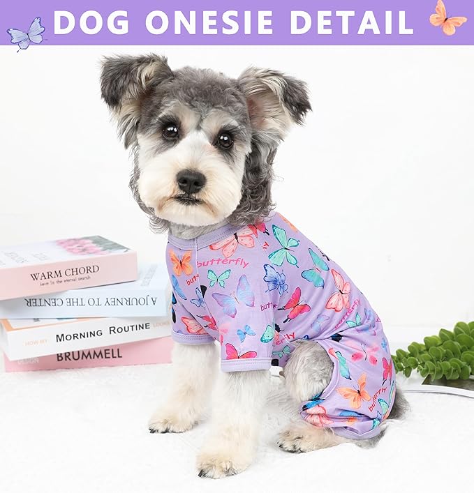 Dog Pajamas Spring Summer Dog Clothes for Small Medium Dogs Girl Boy Cute Soft Puppy Pjs Clothes Doggie Onesies Cat Pet Jammies Outfit(Butterfly,S)