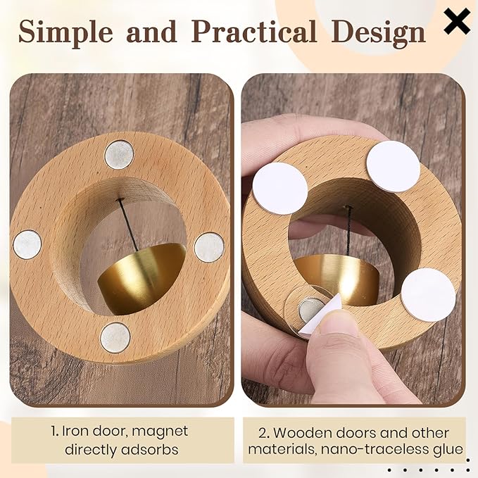 2 Pcs Shopkeepers Bell for Door Opening, Magnetic Wood Doorbell Chime When Door Opens, Magnetic Doorbell for Cafe Glass Doors Store Entrance, Housewarming Gift(Round,2.95 x 2.95 Inches)