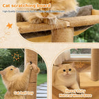 Cat Window Perch with Scratching Post, 46" Adjustable Tall Scratching Posts & Suction Cup – Gray Fluffy Cusion, Multi-Level Perch for Climbing, Bird Watching, Play, Supports 45 lbs (Drilling-Free)