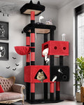 Globlazer Extra Large Gothic Cat Tower, 81-inch Tall Goth Cat Tree for Big Cats 20 lbs, XXL Heavy Duty Cat Scratching Tower for Indoor Adult Cats with 3 Cat Condos, 8 Scratching Posts, F81, Red Black