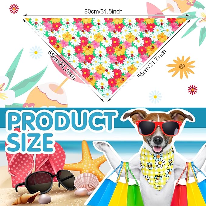 Eccliy 30 Pack Spring Dog Bandanas Bulk Flower Dog Scarfs Summer Head Wrap Soft Triangle Polyester Bandana Pet Costume Cute Bibs with Flowers Patterns for Female Male Small Medium Large
