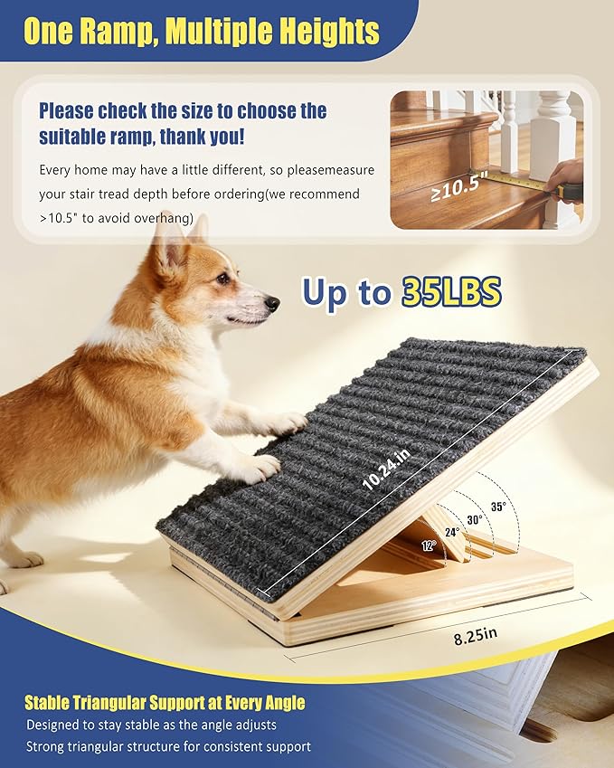 Wooden Dog Ramp for Stairs, 3 Pack Foldable Anti-Slip Pet Steps for Small Dogs, Low-Angle Stair Ramp for Senior, Short-Legged, Injured & Recovery Pets