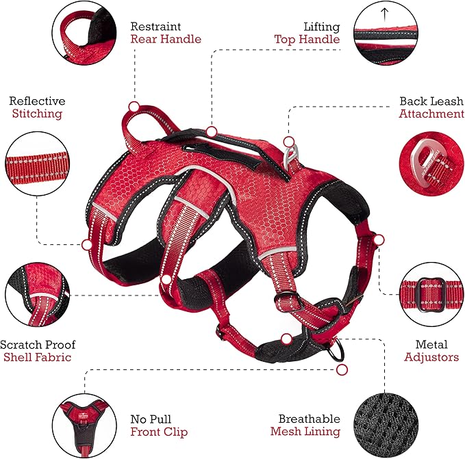 Tuff Pupper Escape Proof No Escape Dog Harness | 5 Point Adjustable Fit Harness for Dogs | Padded Dog Harnesses | Handle Dog Lift Harnesses