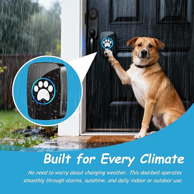 Edge Touch Dog Bell – Blk Long-Range Wireless Dog Door Bell 1000ft with LED, Waterproof Dog Buttons & Dog Clicker for Communication, Durable Bells for Dog Training to Go Outside(2 Bells & 1 Chime)