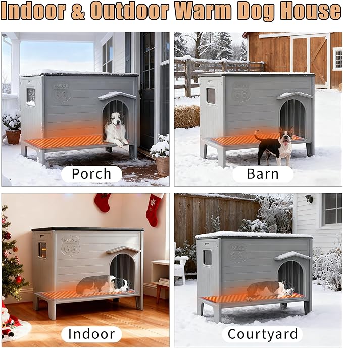 Waterproof Dog House for Outdoor Indoor,Durable Plastic Dog House with Warm Mat Side Window Elevated Floor, Easy to Assemble Easy to Clean(38.3“L× 26.5”W ×32.4" H)