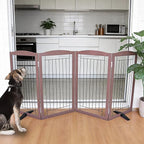 ZJSF Freestanding Dog Fence Indoor, Foldable Dog Gate for Doorways, Stairs or Hallways, Sturdy Wood Extra Wide Pet Gate with Support Feet for The House, Brown, 32 "Height-4 Panels