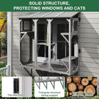 Cat Catio, Expandable Window Box Enclosure for Multiple Indoor Cats, Comfortable Wooden Small Pet Perch House, All-Weather Use, Keep Bugs Insects Out, with 4 Platforms and 3 Doors