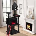 64" Gothic Cat Tree with Coffin Bed, Multi-Level Tall Black Cat Tower Cats with Top Perch, Spacious Condos, Spider Hanging Balls, Scratching Post and Ladder for Large Cats 22 lbs, Black & Red
