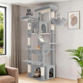 Large Cat Tree, 72 Inch Tall Indoor Cat Tower for 6 Large Cats, Corner Climbing Activity Pet Condo with 2 Large Platforms/2 Cats House/6 Scratching Post/1 Hanging Basket, Light Gray MS18318LG