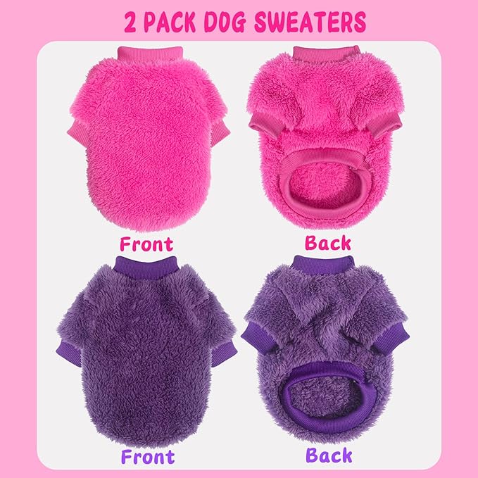 Dog Sweaters for Small Dogs Girl & Boy, Cute Puppy Clothes for Chihuahua Outfit Dog Apparel, Small, 2 Pack