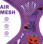 SCENEREAL Halloween Small Dog Harness Collar and Leash Set, Adjustable No Pull Pet Harnesses, No Chock Soft Mesh Vest Costume for Doggie Puppy Dogs Cats Girl Boy Outdoor Walking