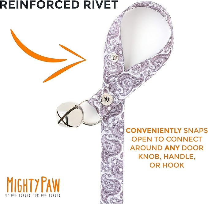 Mighty Paw Designer Dog Doorbell - Tinkle Bell 2.0 - Potty Training Aid - Doggy Bell for Housetraining - Stormy Grey Paisley