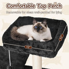 54 Inch Multi-Level Cat Tree Tower with Hammock, Condos & Scratching Posts, Large Cat Furniture for Indoor Cats with Pompoms, Black