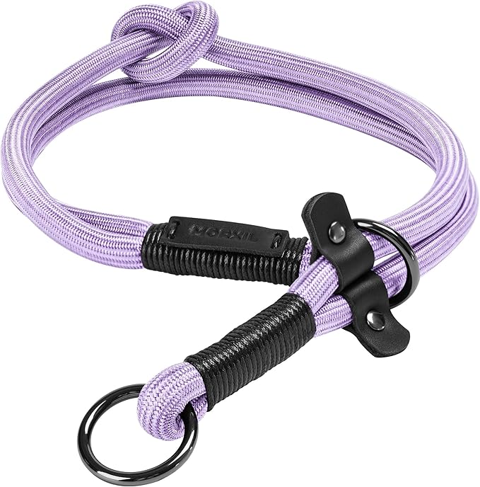 Slip Dog Collar, Nylon Rope Dog Choker Collars with Adjustable Stopper, Heavy Duty Collar for Medium Dog Training (Purple)