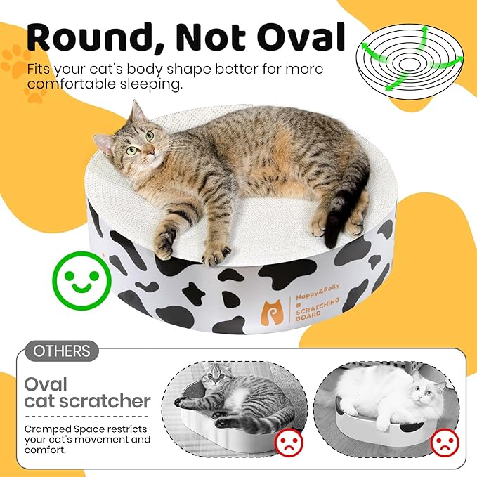 Cat Scratcher Cardboard Bed - Happy&Polly Round Scratching Pad for Indoor Cats Double-Sided Usable Corrugated Cat Beds Furniture Protector Cat Scratch Deterrent - White