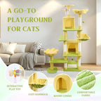 71 Inch Yellow Flower Cat Tree with Large Condo Removable Flower Cushion and Hammock, Foldable Multi Level Tower for Large Cats, Space-Saving Cat Furniture with Scratching Posts