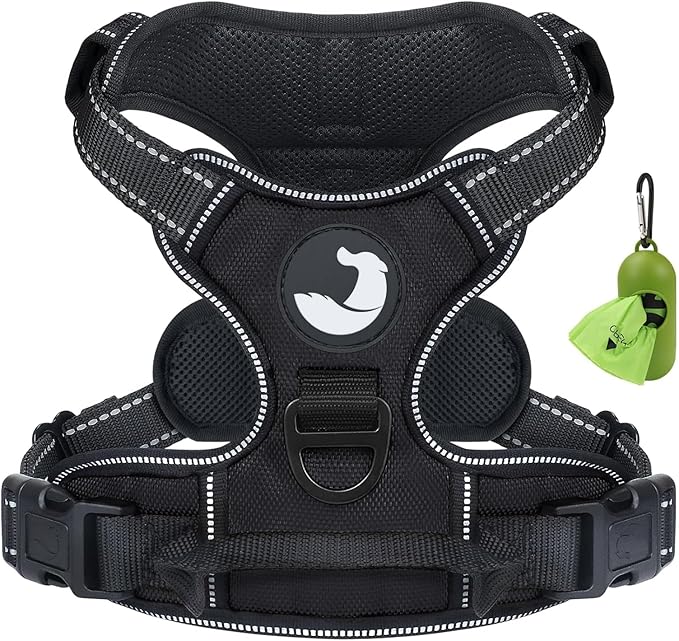 Joytale No Pull Dog Harness for Small Dogs, Reflective Pet Vest with Front Clip, Adjustable Soft Padded Harnesses with Easy Control Handle for Training and Walking, Black, S