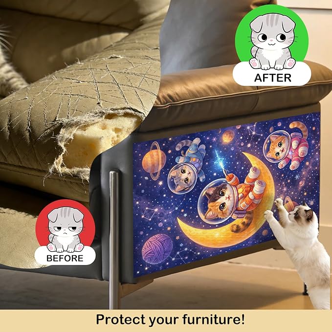 Nuxovilar Cat Scratching Mat 15.3x23.6 Inches Polyester Synthetic Fiber, Astronaut Kittens on Moon Print, wall cat Scratcher, Scratch pad, Home Decor, Kids Room, Play Area (2pcs)