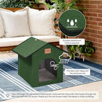 Love's cabin Outdoor Cat House Weatherproof, Insulated Feral Cat House Outdoor for Winter, Waterproof Outside House for/Indoor Cats, Shelter with Removable Soft Cushion,Green