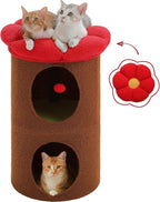 PETEPELA 2-Level Cat Beds for Indoor Cats, Cat Tree House with Removable Flower Bed, Cute Cats Hideaway, Indoor Cat Tree Condo, 20X20X28.7 Inches, Brown