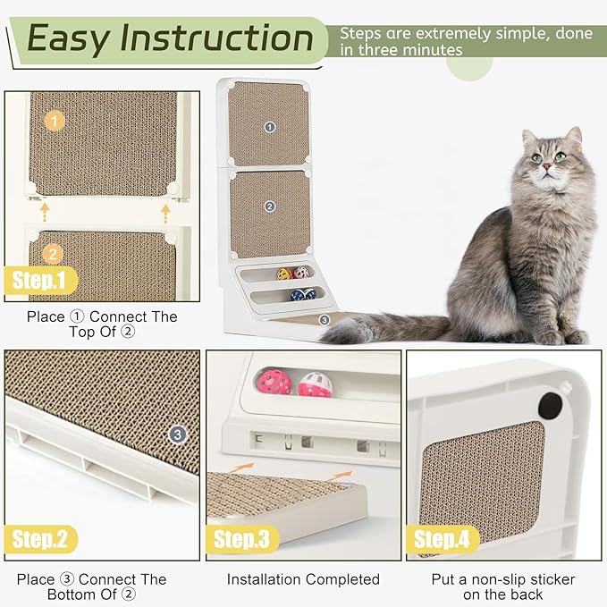 Cat Scratcher Cat Scratch Pad L Shape Wall Mounted Dual Use (Vert/Horiz) Kitten Bunifa Scratching Card Board Vertical Post with Ball Toys Feathers,Protecting Furniture Core is Replaceable Large White
