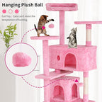 BLKMTY Cat Tree 54" Tall Cats Tower Large Cat Condo Climber Cats Climbing Stand with Top Perches Playhouse and Climbing Ladder Kitty Activity Tree w/Scratching Post Toys, Pink