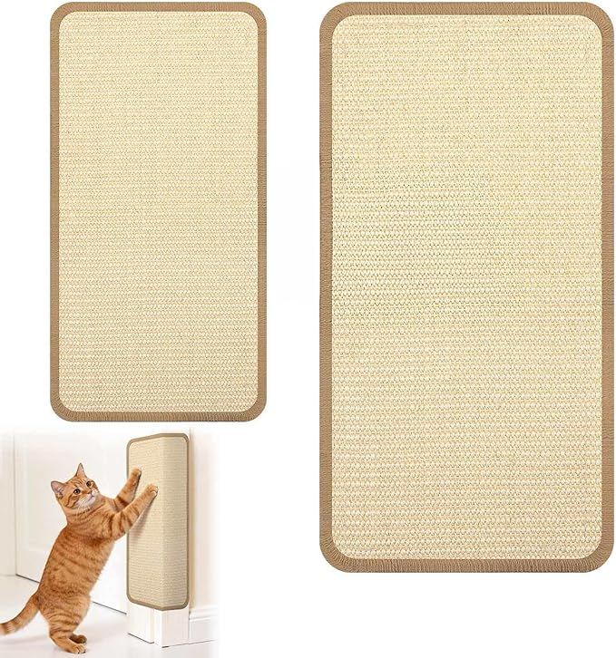 2 Pack Wall Coner Cat Scratcher with Tape, Natural Sisal Cat Corner Scratcher for Indoor Cats, Scratch Furniture Protector 20''x9.8'' + 15.7''x7.9''