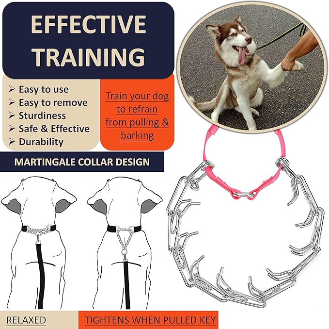 Dog Training Collar with Quick-Release Buckle, Adjustable Stainless Steel Collar for Small Medium Large Dogs (Pink, XL Neck Girth 16.9"-22.2")