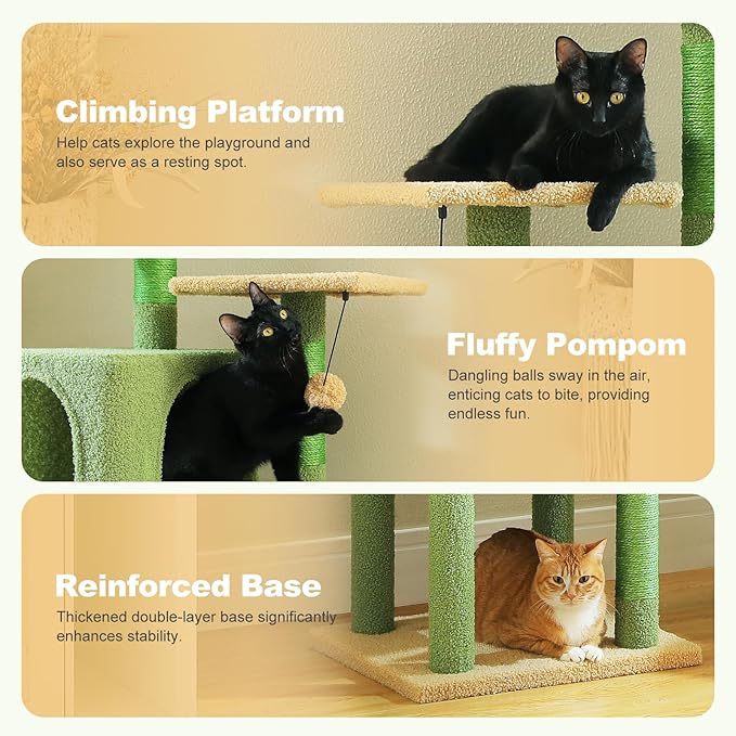 PEQULTI 62" Cat Tree for Indoor Cats, Multi-Level Cat Tower with Cozy Cat Condo Clearance Prime, Green