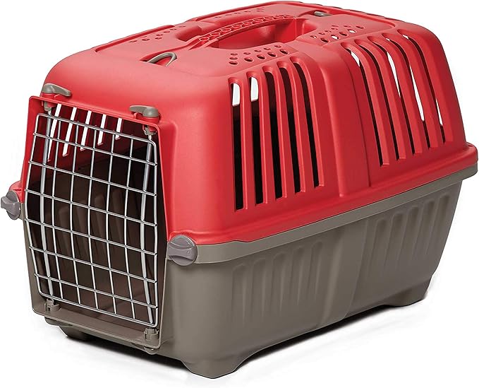 MidWest Homes for Pets Spree Travel Carrier – Hard-Sided Dog & Cat Carrier, Small Pet Travel Crate with Handle, Ventilated Design, Easy Assembly, 19-Inch, Red
