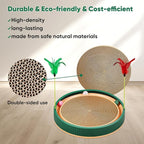 20-Inch Round Cat Scratcher Bed with Ball Track – 3-in-1 Interactive Cardboard Scratching Pad with Feather Toy & Non-Slip Base – Great for Indoor Cats, Active Kittens & Large Breeds (Green)