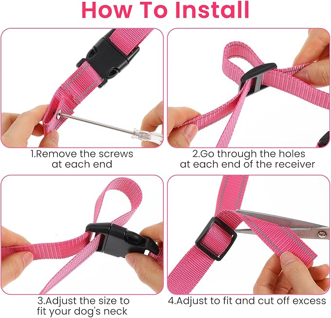 Collar Replacement Strap, Reflective Pet Safe Collars Replacement, Ecollar Replacements Strap for Bark Collar Small Dogs Training, Pink
