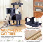 Cat Tree 36-Inch Cat Tower with Scratching Post Multi-Level Cats Condo with Ramp,Large Perch,Dangling Ball,Pet Play Tower for Kittens & Adult Cats(Dark Grey)