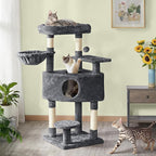 Topeakmart 46'' Cat Tree Cat Tower, with Thicker Scratching Posts, Larger Plush Perch, Spacious Condo, Basket, Multi-Level Cat Condo Furniture for Indoor Cats Kitty Pet Play House