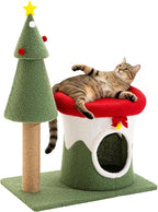 AQUILLA 29.7in Christmas Cat Tree Tower for Indoor Cats, Multi-Level Cat Condo with Sisal Scratching Posts, Cozy Hideaway & Top Perch, Red & Green Holiday Pet Play House for Small Cats and Kittens